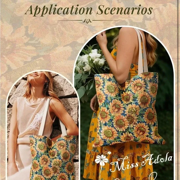 Sunflower Embroidered Tote Bag - Picture 3 of 7